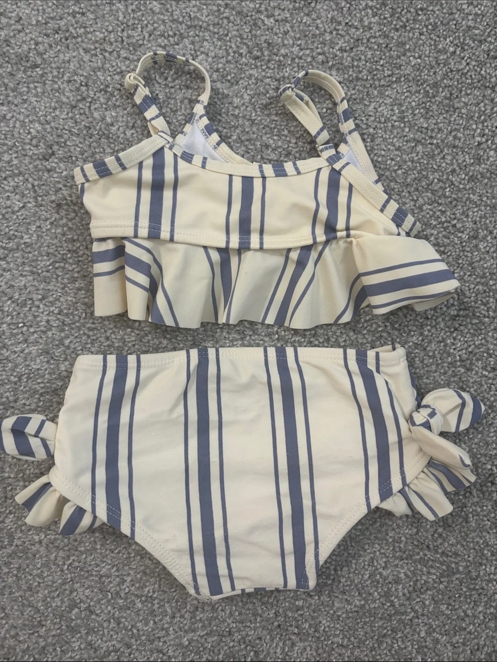 Jessica Simpson Cream & Navy Striped Ruffle Two-Piece Swim Set
